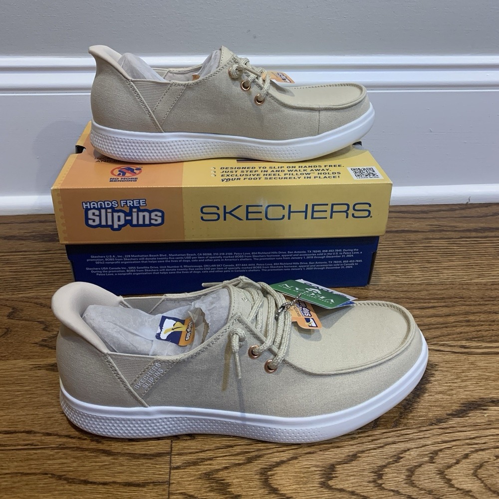 Skechers BOBS Slip-ins Natural Beige Skip Cute Spot Twist Shoes Women's Size 5.5